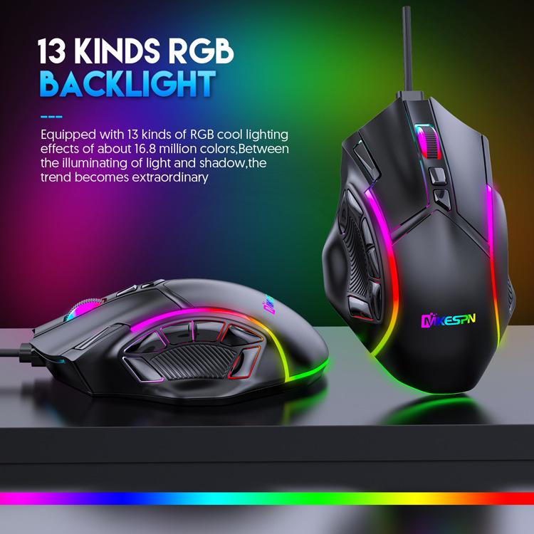 High-Speed 12800DPI RGB Gaming Mouse with 12-Key Macro Definition