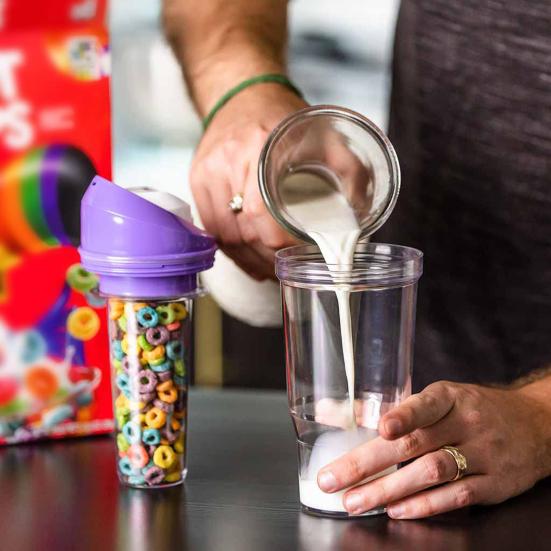 Portable Cereal Cup Plastic Milk And Cereal Travel Cup To-go Cereal Container No Spoon or Bowl Needed for Kids Adults Breakfast On The Go