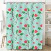 Bright Floral Shower Curtain for Bathroom Decor Green Leaves Red Flowers Pattern, Quick Dry Fabric Waterproof Shower Curtains Se