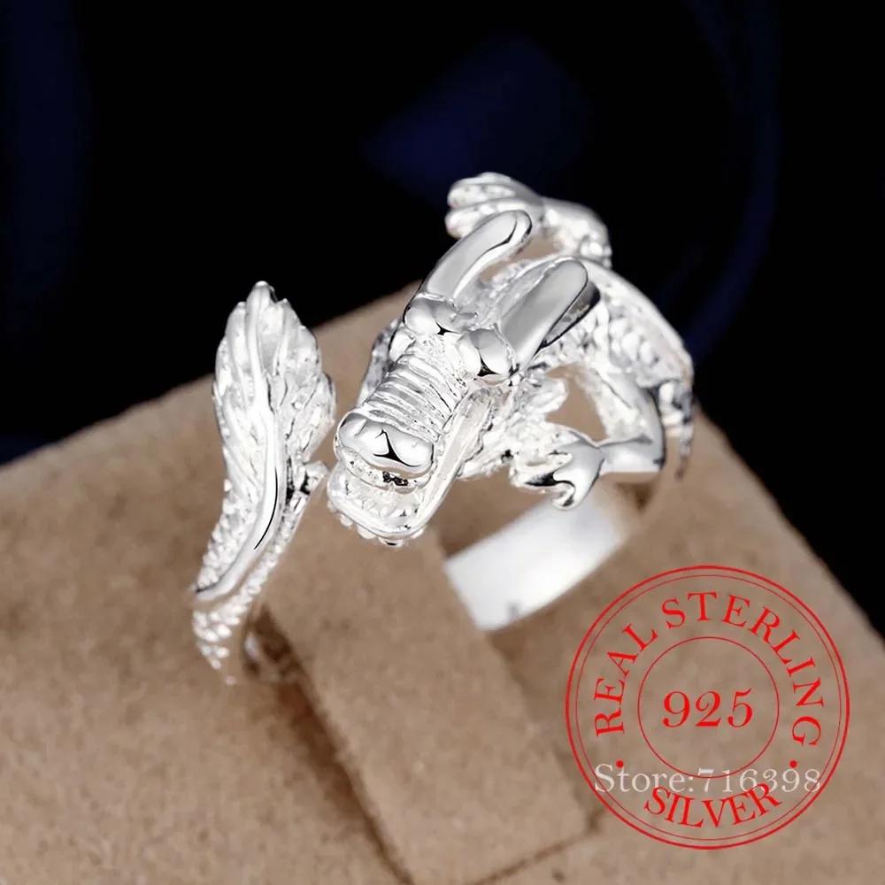 

925 Sterling Silver Men s Ring - Classic Dragon Head Design, Unique Wedding Party Jewelry Stylish Gift for Him Birthday Present One Size