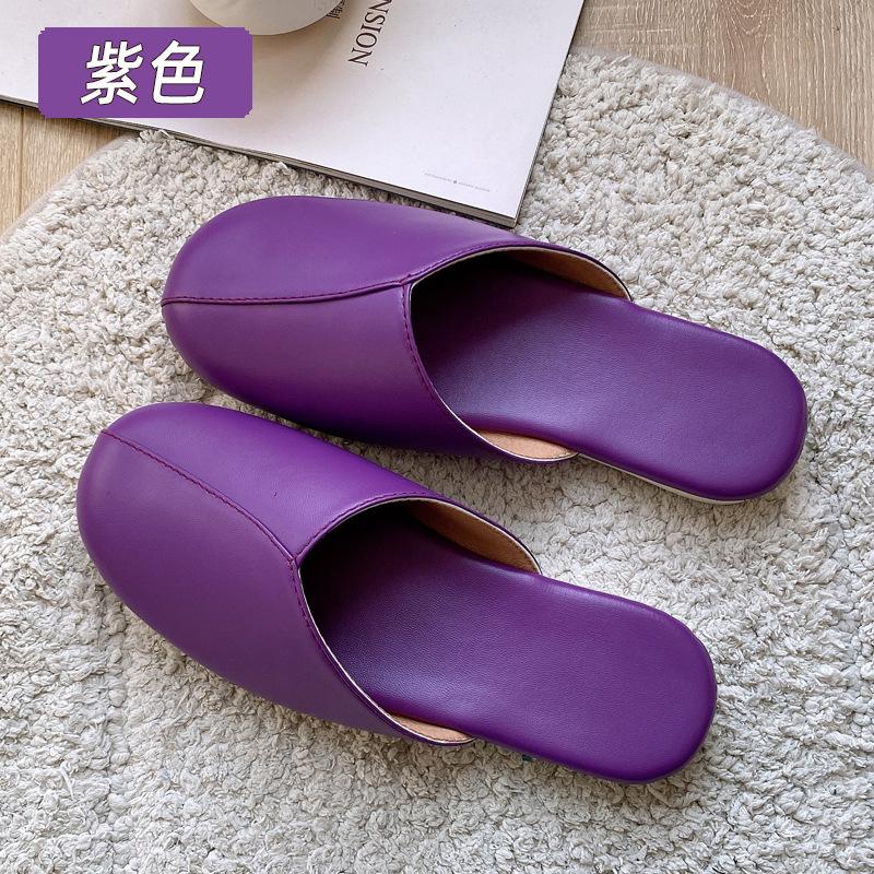 Fashion Women Slippers House Couple Indoor Summer High Quality PU Leather Flats Shoes  Close Toe Casual Non-slip Slides Female
