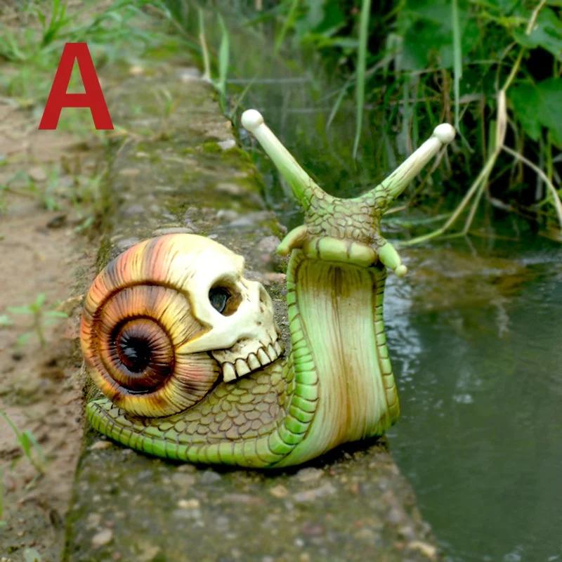 Schneckenschädel Skulptur Gothic Dekoration Schneckenstatue Terrasse Halloween Figur Kunsthandwerk Horror Skelett Desktop Ornament Dekor