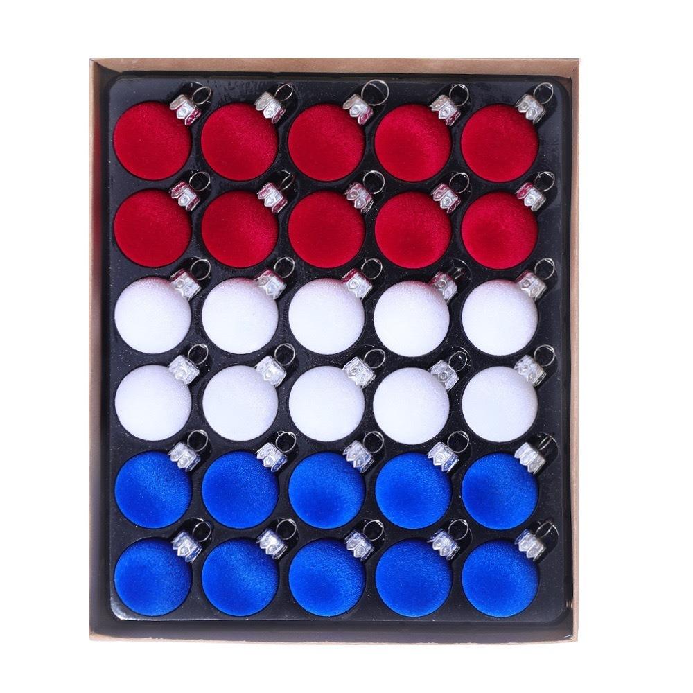 30pcs/set 3cm Christmas Bauble Velvet Decoration Flocking Small Size Christmas Spheres Ornaments Xmas Hanging Ornaments