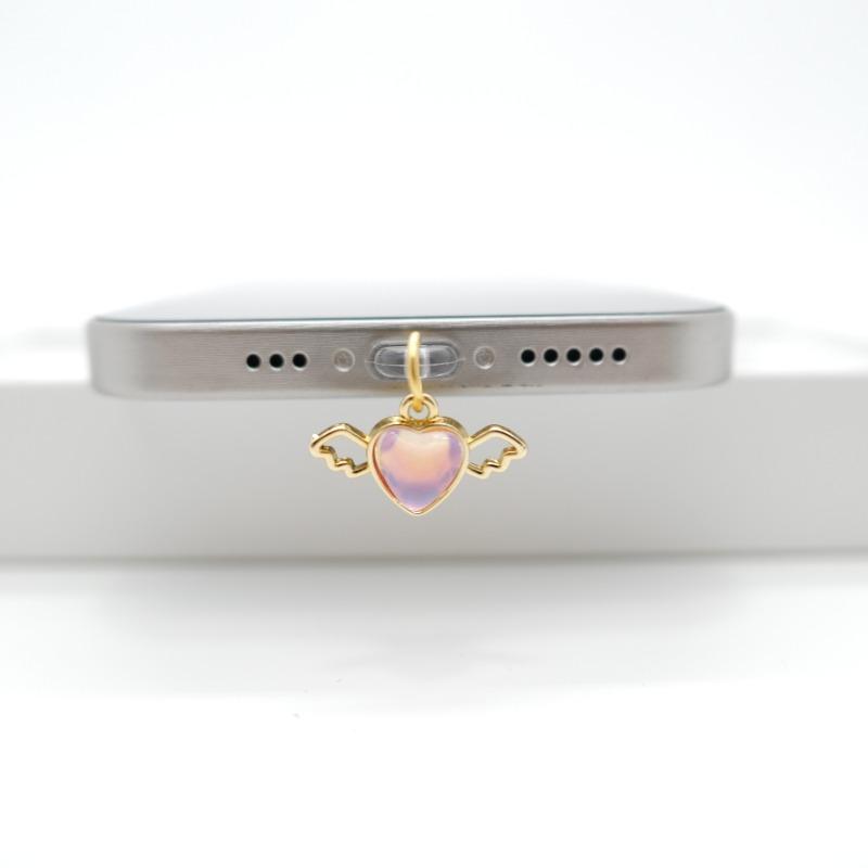 

Милый пылезащитный колпачок в виде крылатого сердца, шарм для телефона в корейском стиле, заглушка для порта зарядки для iPhone, Type-C, пылезащитная заглушка, женский подарок на день рождения For iPhone5-14