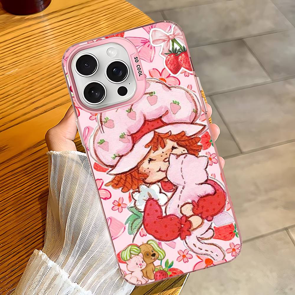 Animated S-Strawberry S-Shortcake Phone Case For IPhone 17 16 15 14 11 12 13 Pro Max Plus Pro Colored Silver Cover