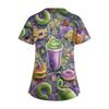 Women's Short Sleeve Stagger V Neck Print Pocket Dry- Top