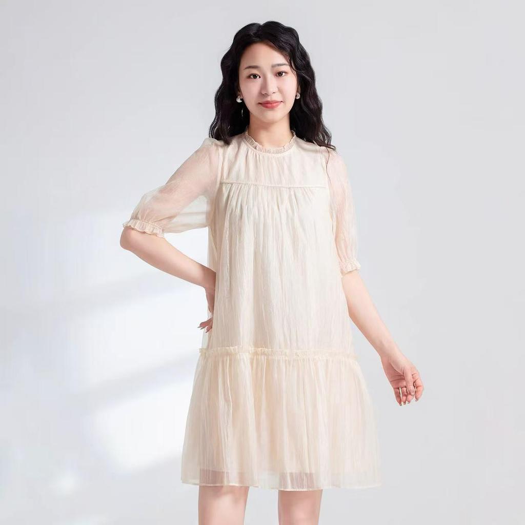 Summer Lightweight Breathable Loose Doll Collar Short Sleeve Dress - L455