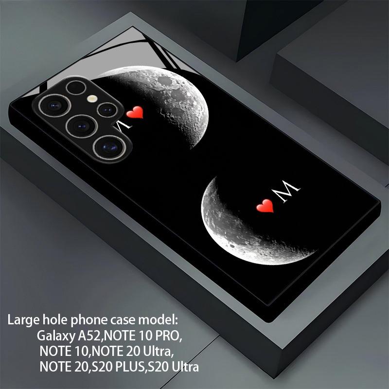 Premium Tempered Glass Phone For Galaxy S26 / S21 / S22 / S23 / S24 / S25 FE / Ultra / Plus Series. Dual Moon & Heart Design.
