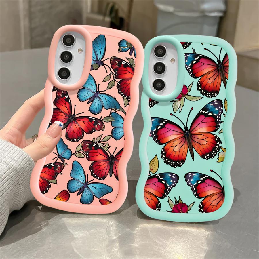 Rotes Blaues Schmetterlings Case für Samsung Galaxy A14 A15 A12 A13 A21s A16 A52 A11 Weiche Handyhülle A33 A03 A04 A06 A53 A23 A05 A22