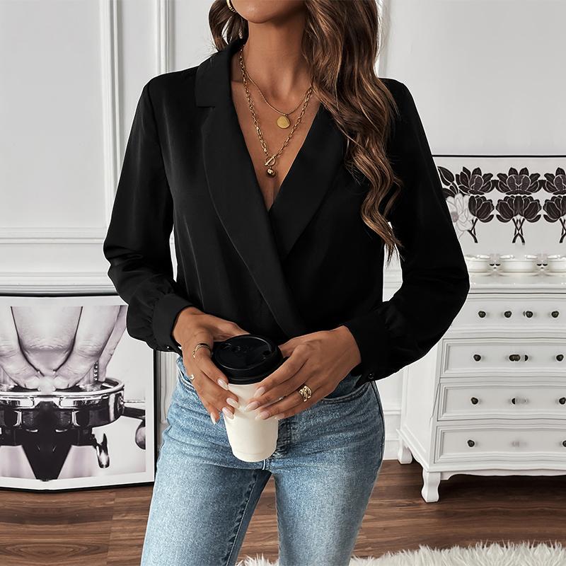 Women's Fashion Casual Solid Color Print Spring Autumn Long Sleeve POLO Neck Bodysuits