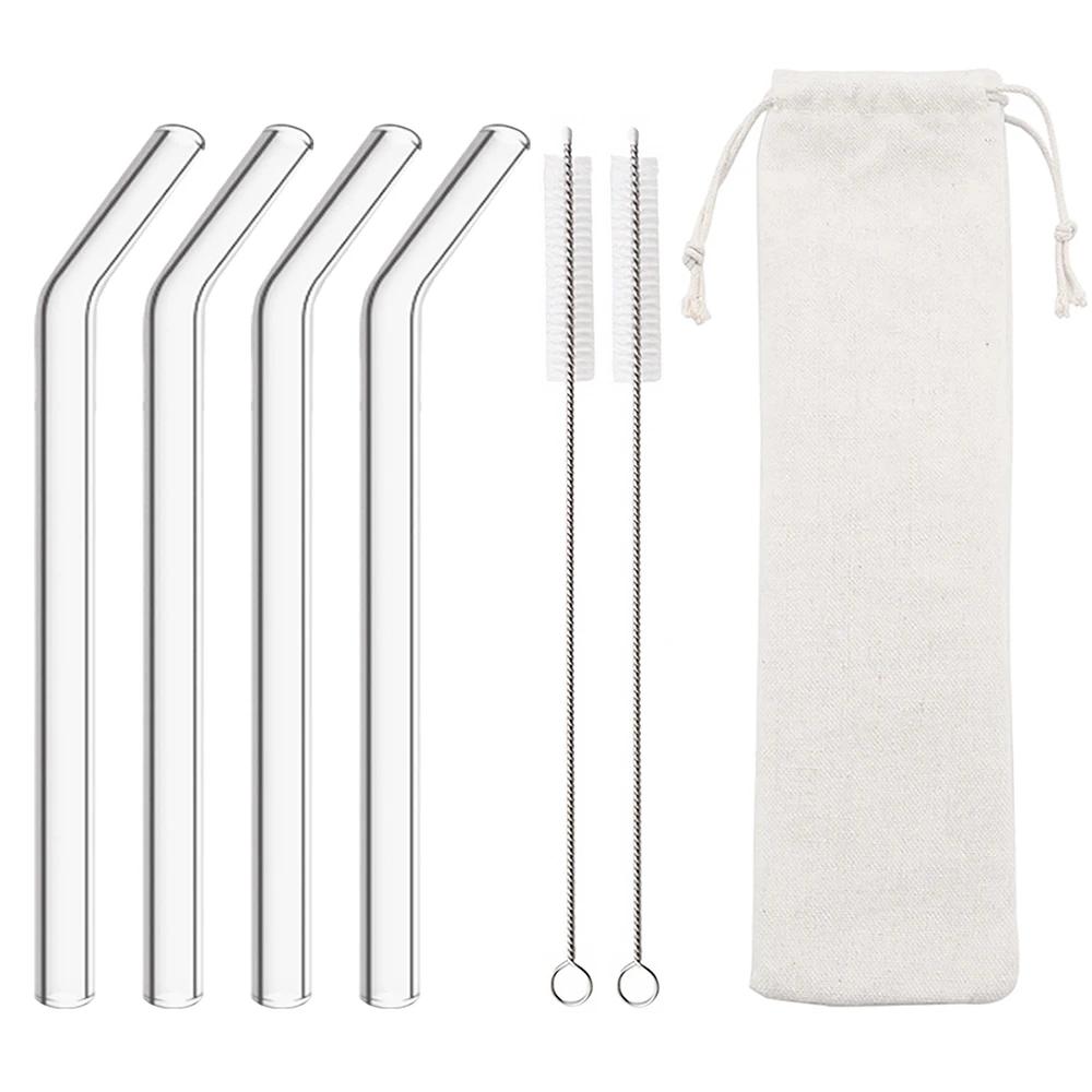 3/5/7Pcs 200*12mm Reusable Glass Straws Eco-friendly Drinking Straws for Smoothie Milkshakes Tea Juice Cocktail Straw with Brush