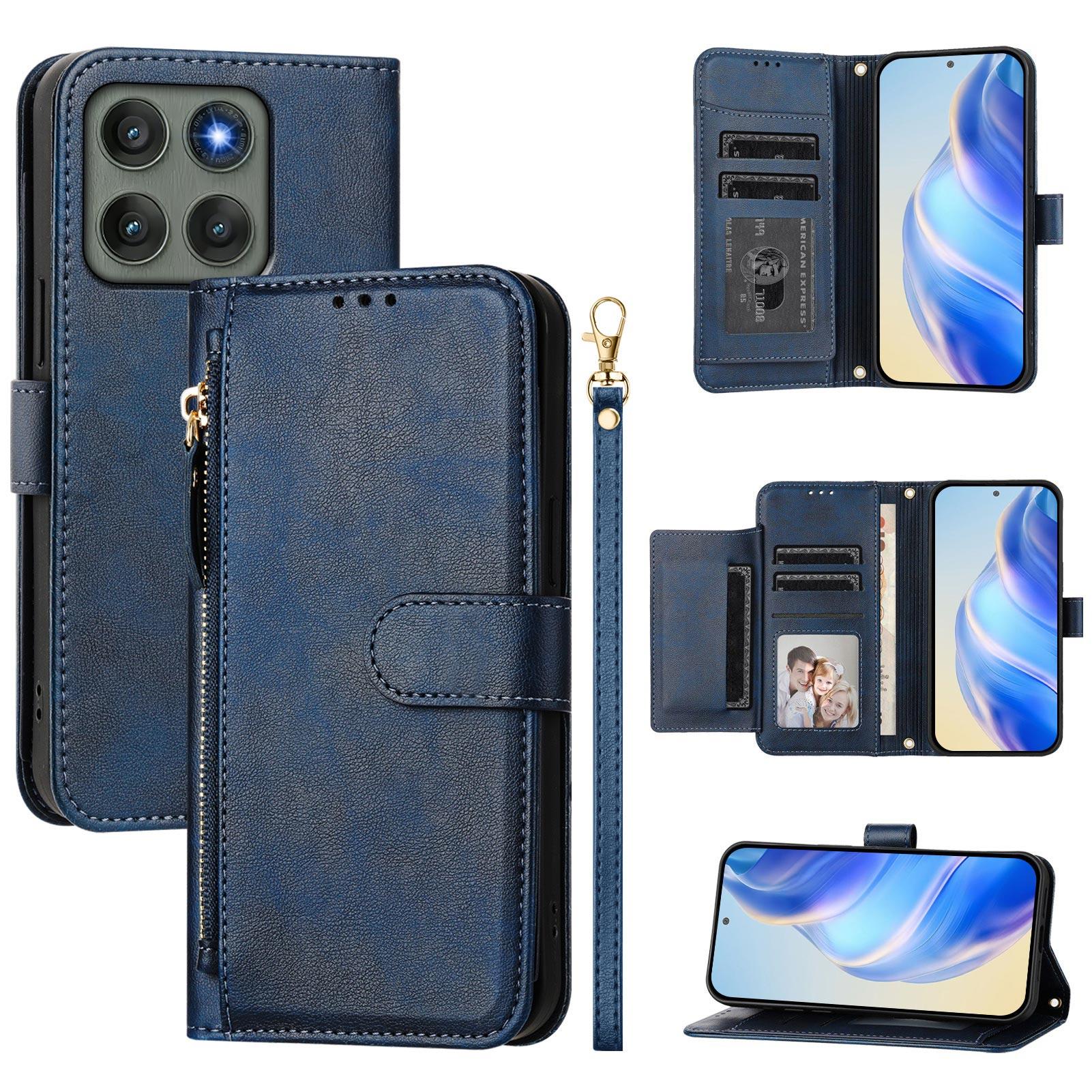 

For Motorola Edge 60 Pro 5G Case Zipper Pocket Multiple Card Slots Leather Phone Cover C