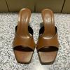 Summer Women High Heeled Sandals Open Toe Vintage Brown Pu Leather Outdoor  Ladies Casual Stilettos  Mules Shoes