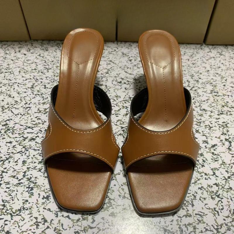 Summer Women High Heeled Sandals Open Toe Vintage Brown Pu Leather Outdoor Ladies Casual Stilettos Mules Shoes