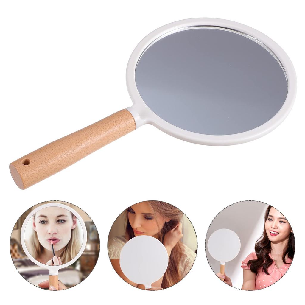 FRCOLOR Hand Mirror with Wooden Handheld Makeup Cosmetic Makeup Tools Tabletop Makeup Barber Handheld Mirror Handle, Mirror, Mirror, Mirror, Mirror,