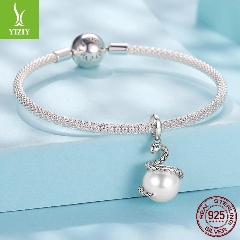 S925 Silver Snake To Run Pendant Accessories, Personalized Retro Spirit Snake Beads Diy Charm Beads