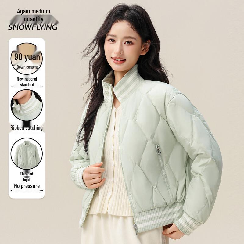 Women's Ribbed Stand Collar Short Winter Down Jacket