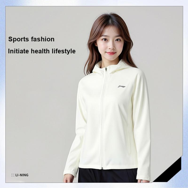 Li Ning Running Jacket Hooded Sports Windbreaker Women Outerwear Standard-White AFDV520-5