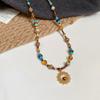 Natural Stone Sunflower Beaded Necklace with Titanium Steel Chain - Chinese Retro Light Luxury for Women