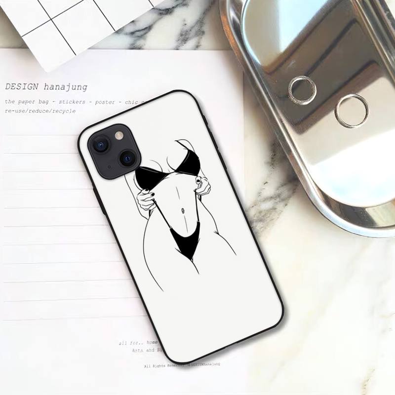 

Чехол для телефона с белой линией и бикини для девочек для iPhone 11 12 Mini 13 Pro XS Max X 8 7 6s Plus 5 SE XR Shell iPhone11