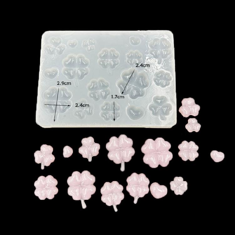 Food Grade Silicone 4-Leaf Grass Silicone Pendant Mold For Epoxy Resin Crafts Hair Pins Decorations Quick Cleaning