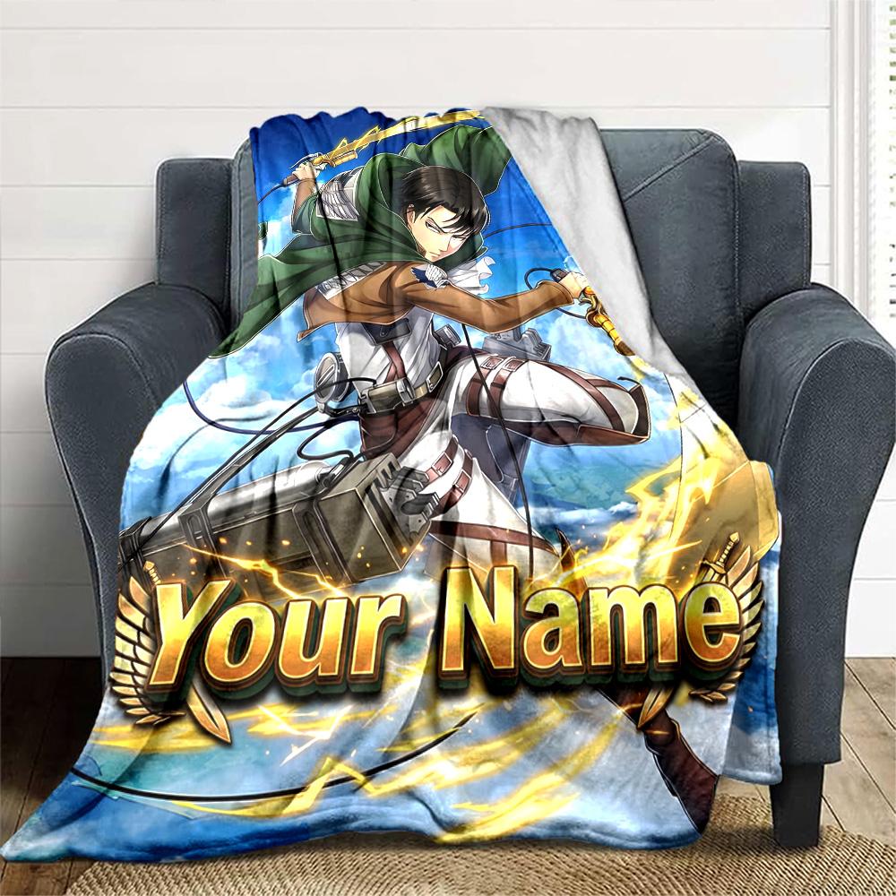 1pc Attack on Titan Blanket with Custom Name, Gift, for Men and Women, Soft Blanket, Good for Sofa Bed Couch Travel, Lightweight Flannel Blanket