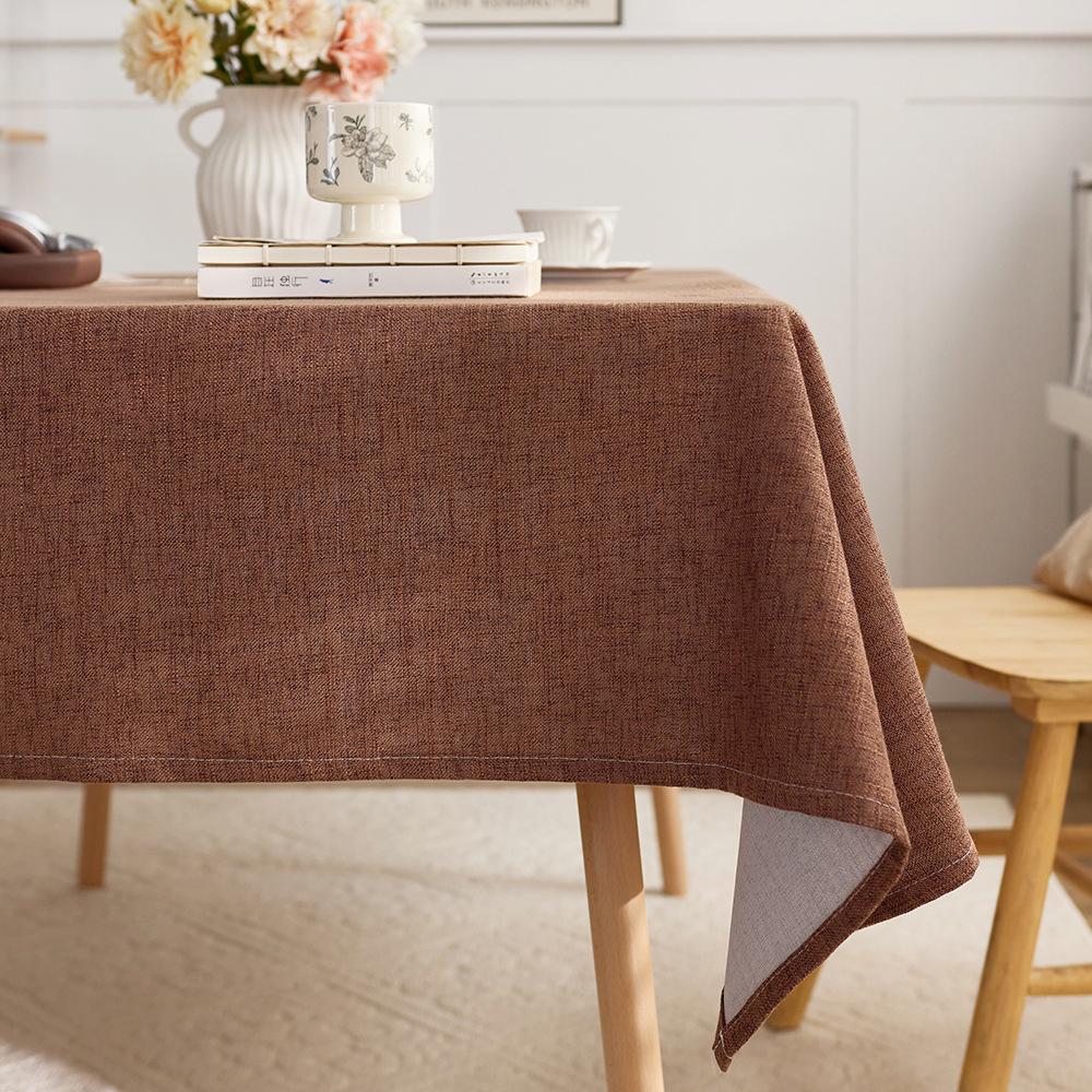 Simple Linen Style Tablecloth - Thick Solid Color Rectangular Dining Table Cover, Luxury Textured Table Runner for Center Table & Home Decor