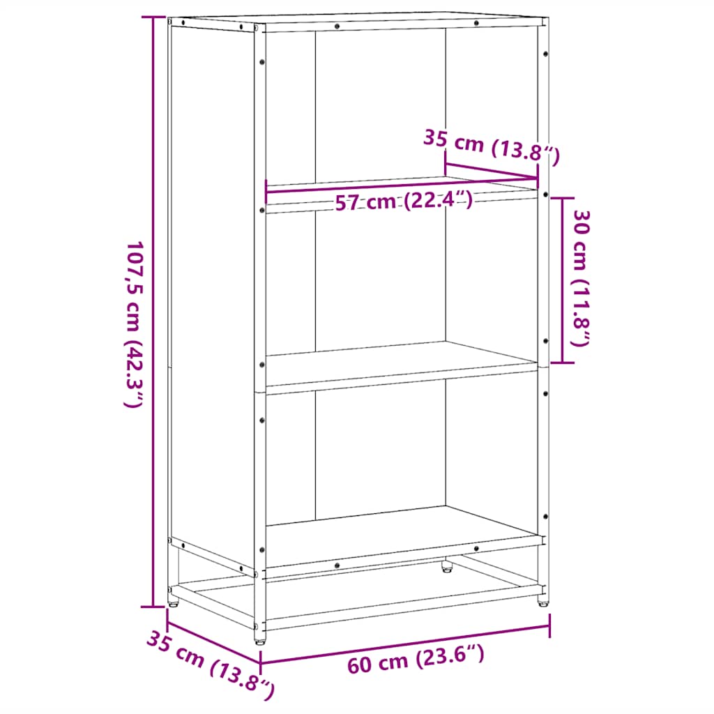 Bookshelf Brown Oak Look 60 x 35 x 107.5 cm Engineered Wood