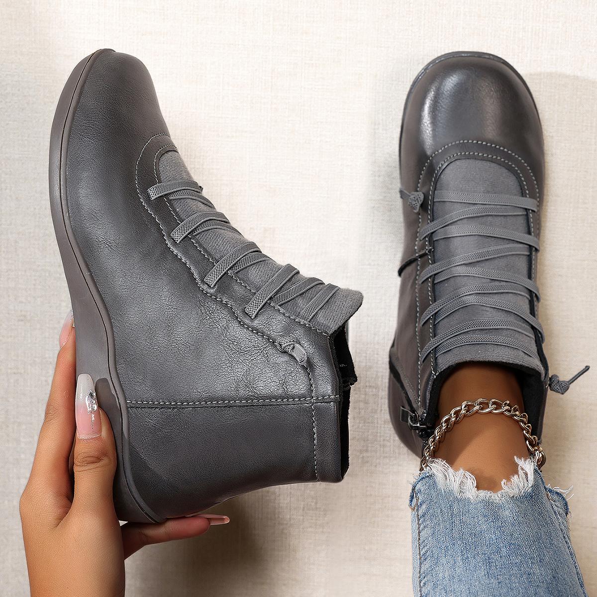 TUINANLE Shoes for Women SpringAutumn Handmade Leather Casual Boots Fashion Softe Causal Walking Sneakers Breathable Women s Ankle Boots 37 серый 2790₽
