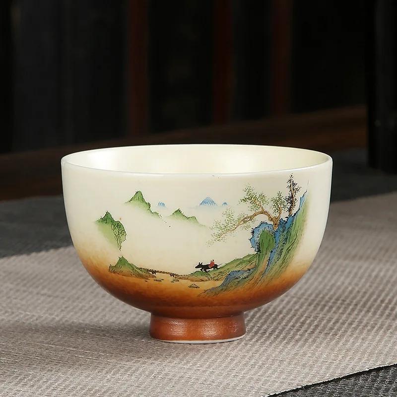1pcs 100ml Coarse Pottery Teacup Single Cup Large Handmade  Ceramic Kung Fu Tea Set  Hand-painted Firewood Master Cup.