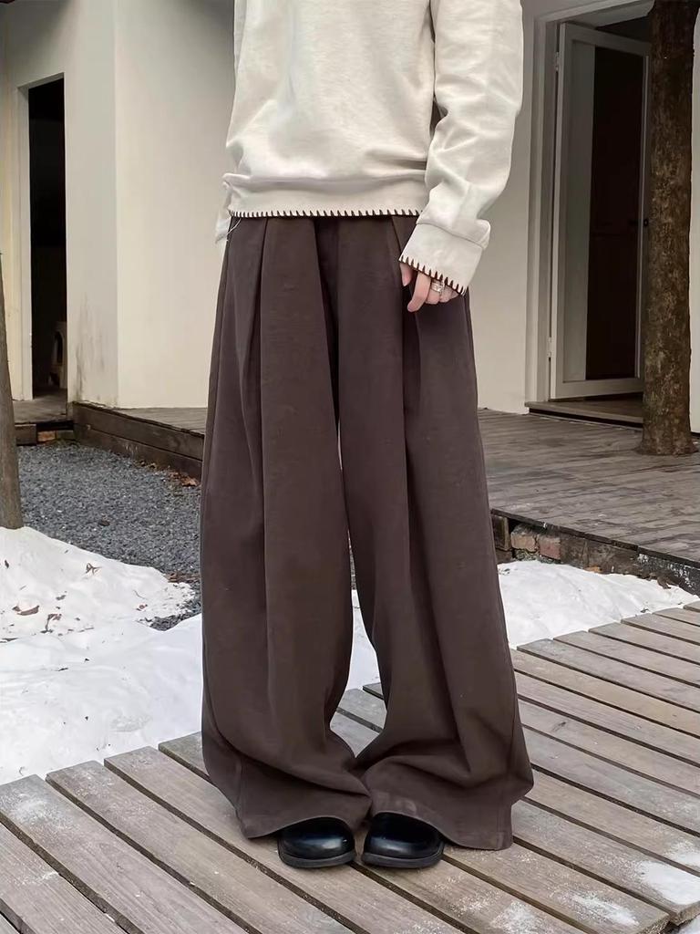 Japanese Retro Unisex Pleated Floor-Length Suit Pants