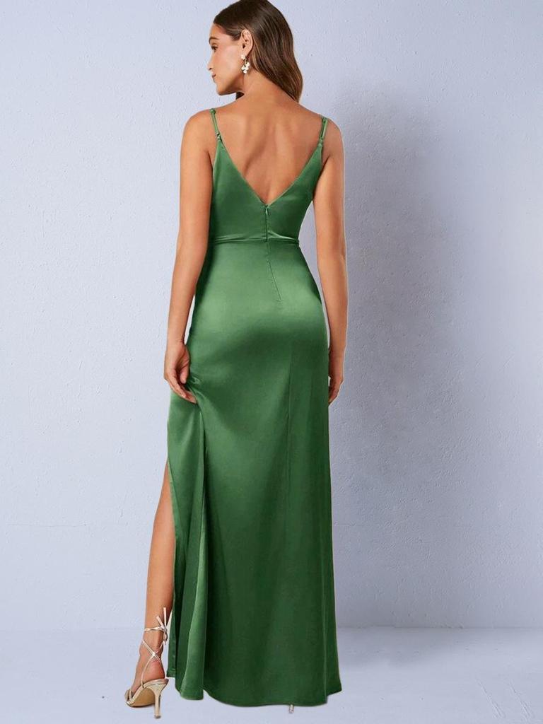 Women's Japanese Silk-like Satin Dress – Spring/Autumn, Sexy Pleated Bridesmaid/Formal Skirt