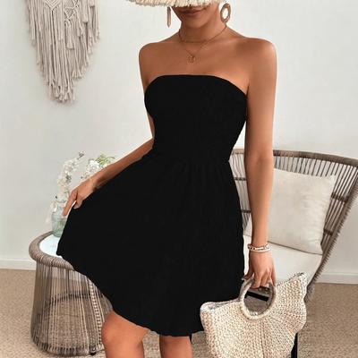 Spot Women's Clothing European and American Summer New Tube Top Holiday Style Solid Color Dress Women