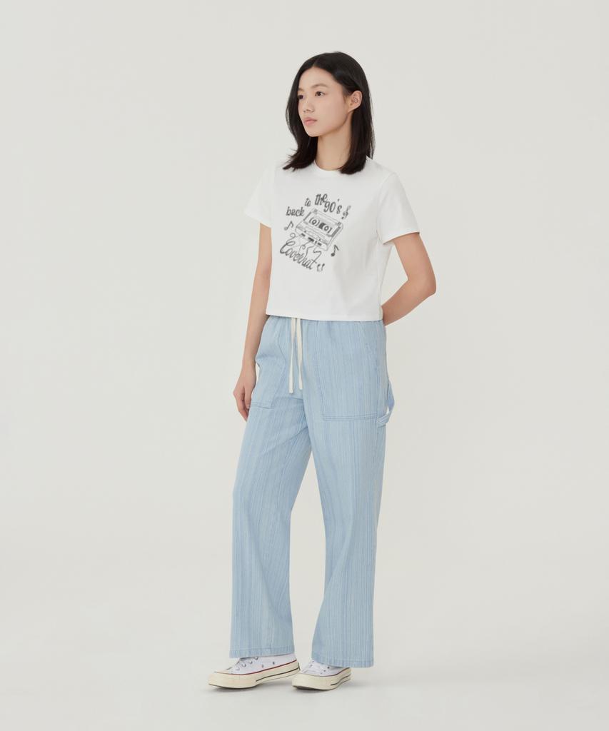 COVERNAT WOMAN Crop Fit Cassette Graphic T-Shirt Blue