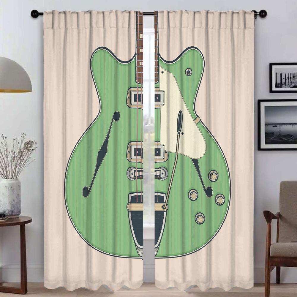 Partition Guitar Pattern Curtains Camera Tulle Bedroom Child Room Shades Window Curtain Living Kitchen Light Blocking Polyester Ideal For Master