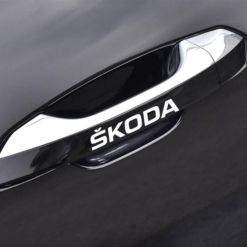 4Pcs Car Door Handle Stickers Tire Rear View Mirror Decals For Skoda Octavia Superb Rapid Kodiaq Karoq Fabia Kamiq Roomster Citigo