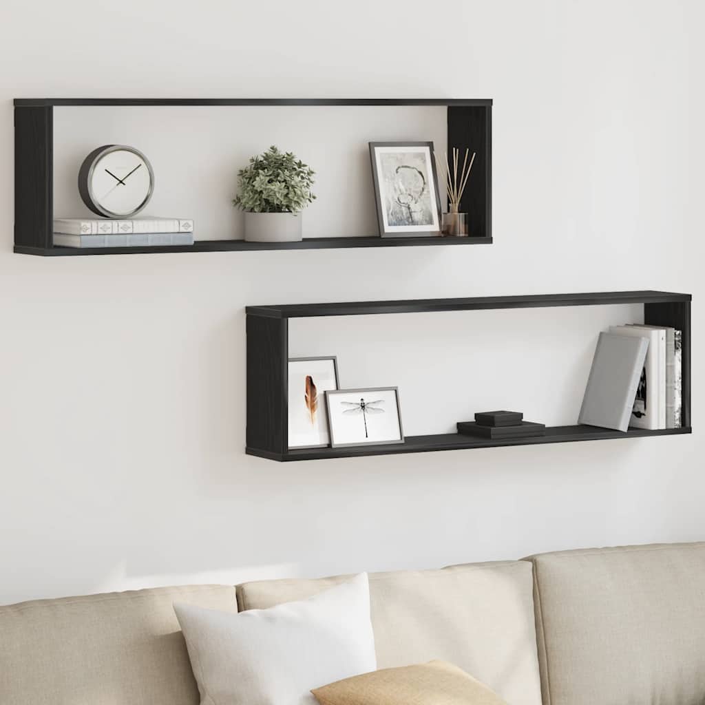 Cube Shelves 2 pcs Black Oak Effect 100 x 15 x 30 cm