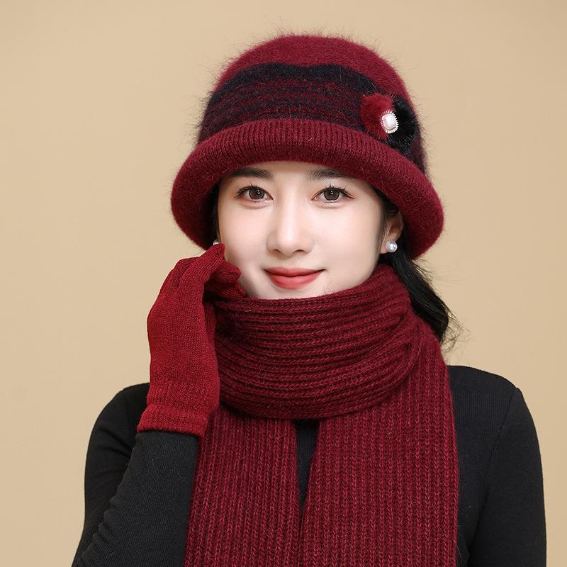 Winter Hat Women's Knitted Wool Hat Plush Thick Warm Faux Rabbit Fur Basin Hat