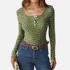 Women's Slim Bottom T-shirt Fashion Casual Gradient Printing Round Neck Pullover Long Sleeve Top