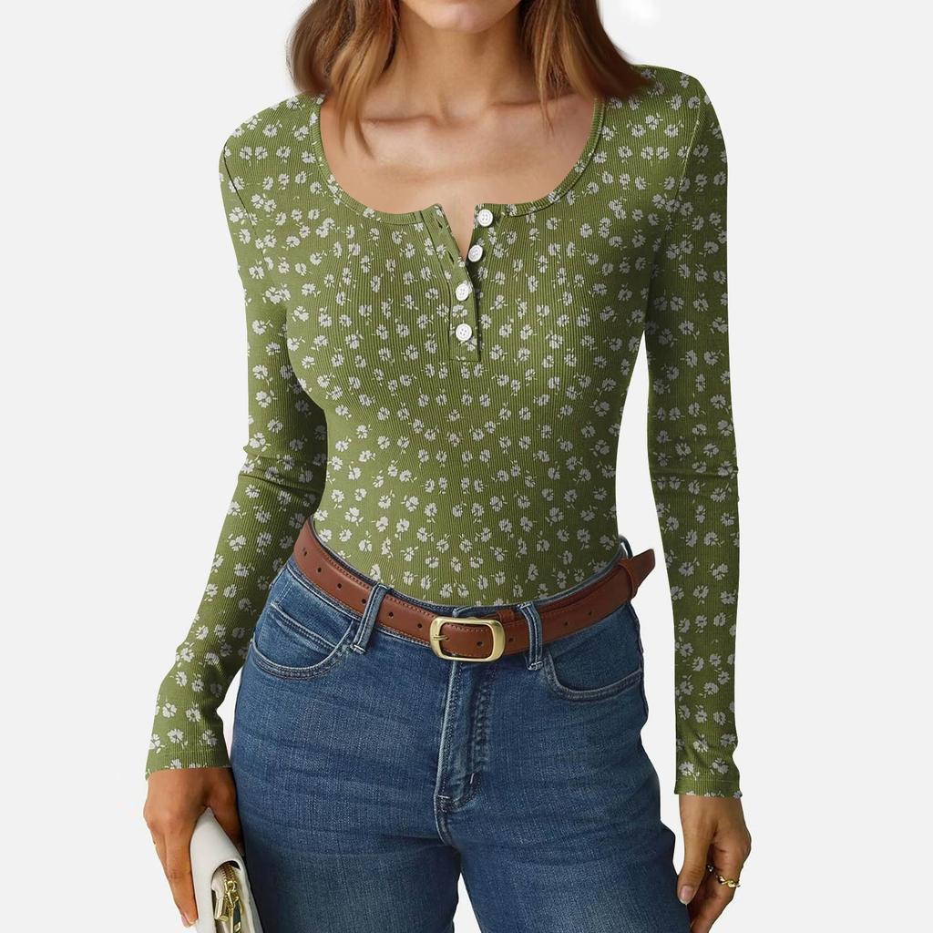 Women's Slim Bottom T-shirt Fashion Casual Gradient Printing Round Neck Pullover Long Sleeve Top