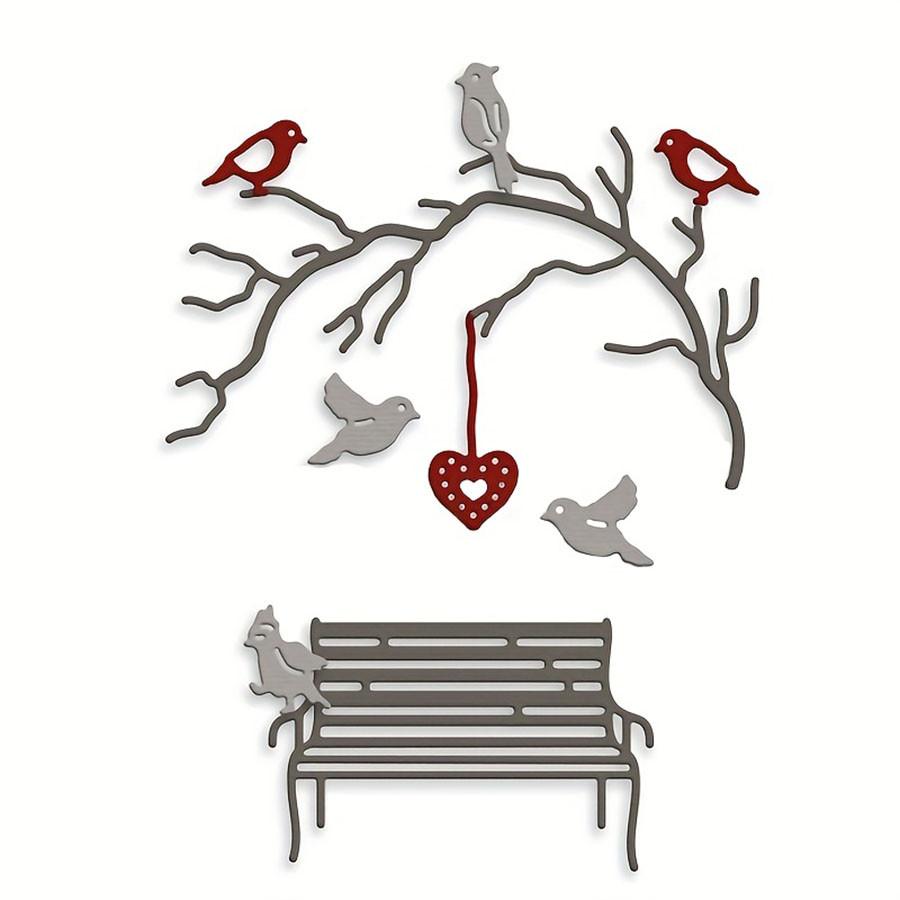 Vögel auf den Ästen Parkbank Metall Schneidformen Schablone für DIY Scrapbooking Fotoalbum Prägepapier Karten Basteln Stanzteile