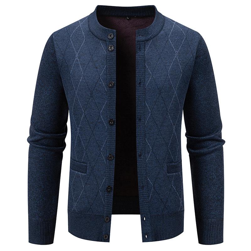 Autumn and Winter Men's Versatile Sweater Korean Style Casual Round Neck Middle-aged Knitted Cardigan Jacket