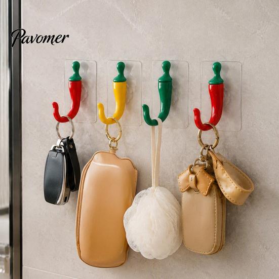 Home Organization Supplies 2PCS Chili Adhesive Hooks, Cute Decorative Punch-Free Wall Hangers, Heavy No Drilling Hangers Duty Seamless Storage