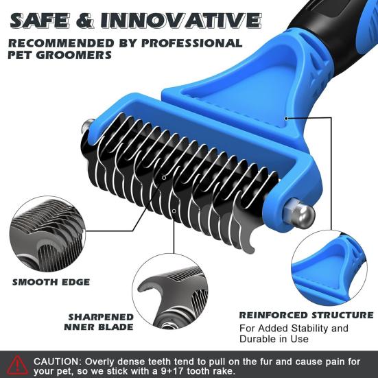 3Pcs/Set Pet Comb Set with Wide Edge, Pet Mat Remover Brush, Double-Sided Stainless Steel Undercoat Rake for Dogs And Cats Grooming