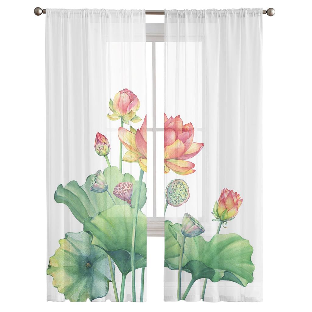 Pflanze Lotus Blume Weiß Tüll Fenster Vorhänge Wohnzimmer Organza Garn Sheer Voile Vorhang Schlafzimmer Küche Home Decor Drapieren