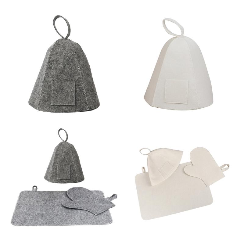 Wool Felt Sauna Set Bath Hat Shower Cap Men Women Protective Hair Cover Bathroom