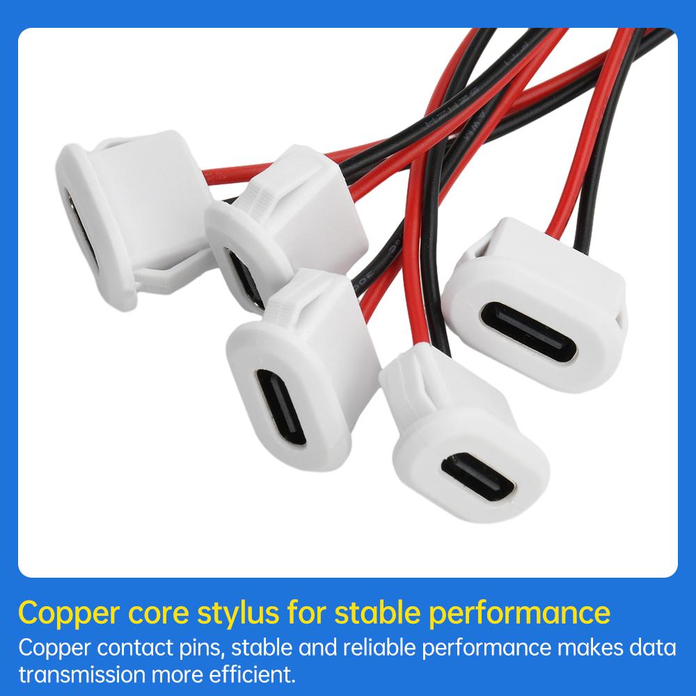 5pcs Type-C Female Chassis 2P Wire USB C Pigtail Cable Extension Power Cable IP67 Waterproof USB-C Plug to 2 Pin Bare Wire Open