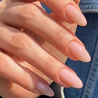 24 Pcs Nudes Stick On Nail Glossy False Nail Almond Shaped Press On Nail Solid Color Acrylic Nail for Woman