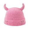 Crochet Horn Cap for Fall Winter Outfits, Brimless Devil Hat with Front Pin Accent for Party Photo Outfit Looks