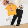 Summer Girls' Two-Piece Set: Fashionable Printed Short Sleeve Top & Long Pants